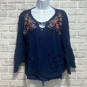 Miss Me BoHo Embroidered Bell Sleeve Blouse Small